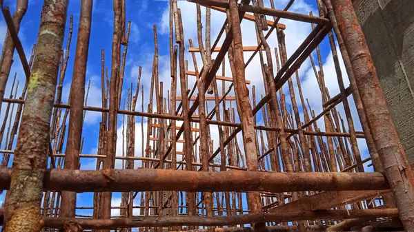 stock image Wooden formwork scaffolding is installed to build the concrete floor slab