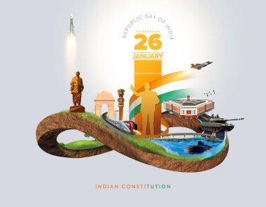 Happy Republic Day. Celebrating 26th January. Republic Day of India. A Constitution Day of India. Creative design template for posters, banners, advertising, etc.  clipart