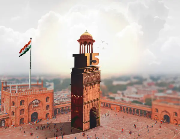 Celebrating 15th August. India\'s Independence Day. Creative design for posters, banners, advertising, etc. Happy Independence Day. A top view from a historical fort.