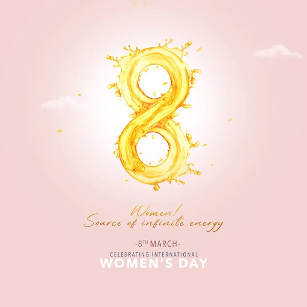 Happy International Women\'s Day. 8th March. A creative and conceptual 3D illustration depicting the infinite power of women. Creative is useful to Oil companies for Branding, Advertising, and social media.