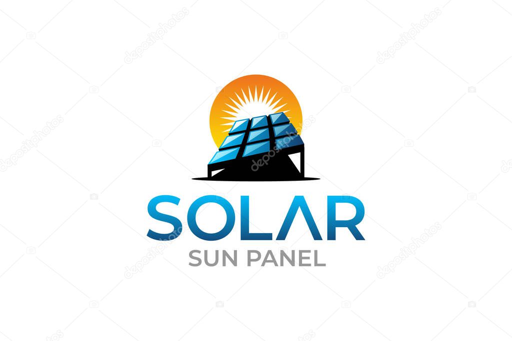 Illustration vector graphic of sun energy solar panels logo design template