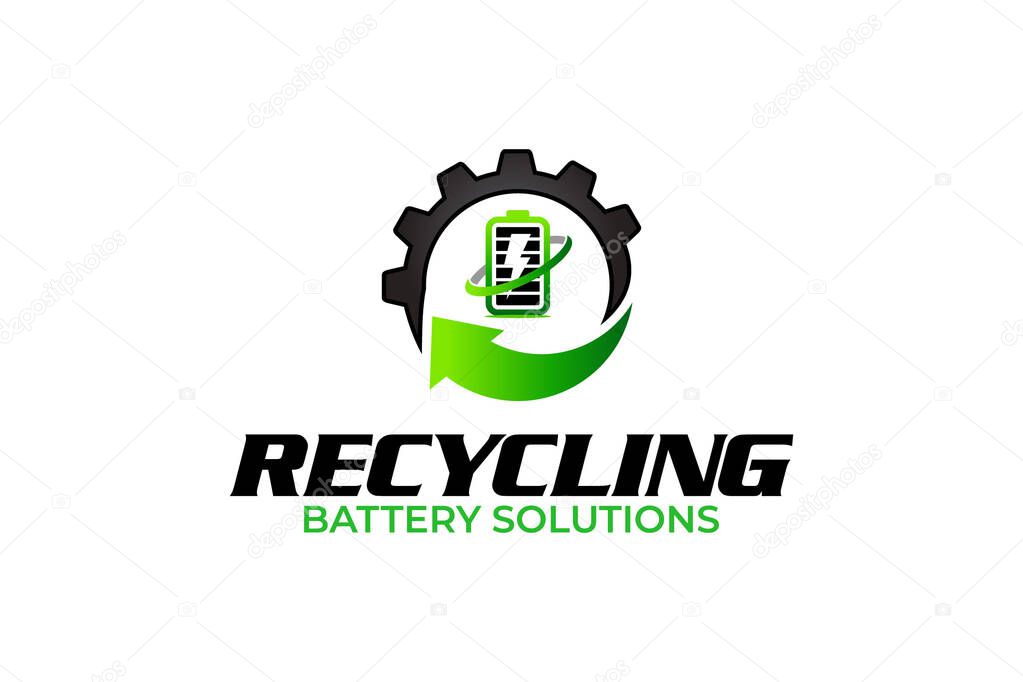 Illustration vector graphic of battery recycling, eco green recycling logo design template