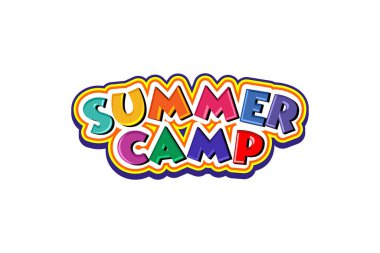 Çocukların çizim vektör grafiği yaz kampı rengi tam logo tasarım şablonu