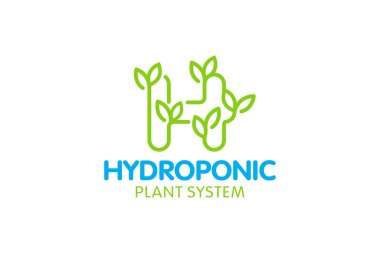 Doğal yeşil yaprak konsept logosuna sahip modern hidroponik çiftliğinin çizim vektörü grafiği 