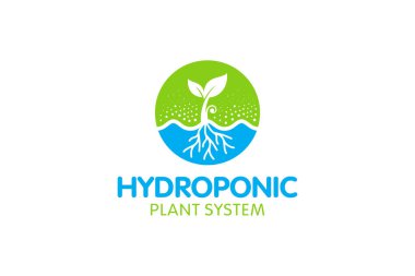 Doğal yeşil yaprak konsept logosuna sahip modern hidroponik çiftliğinin çizim vektörü grafiği 