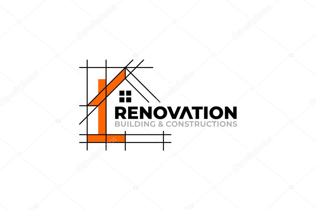 Illustration vector graphic of building renovation, construction, and home repair concept logo design template