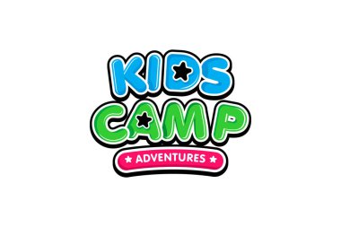 Çocukların çizim vektör grafiği yaz kampı logo tasarım şablonu 01