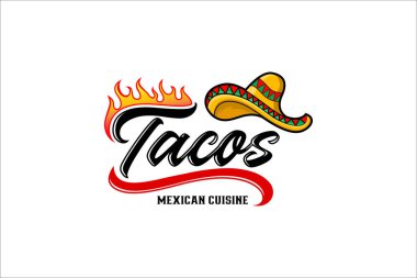 Restoran yemekleri iş logosu tasarım şablonu için uygun taco çizim vektörü