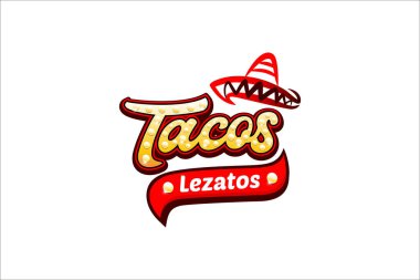 Restoran yemekleri iş logosu tasarım şablonu için uygun taco çizim vektörü