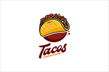 Restoran yemekleri iş logosu tasarım şablonu için uygun taco çizim vektörü