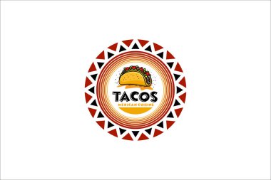 Restoran yemekleri iş logosu tasarım şablonu için uygun taco çizim vektörü