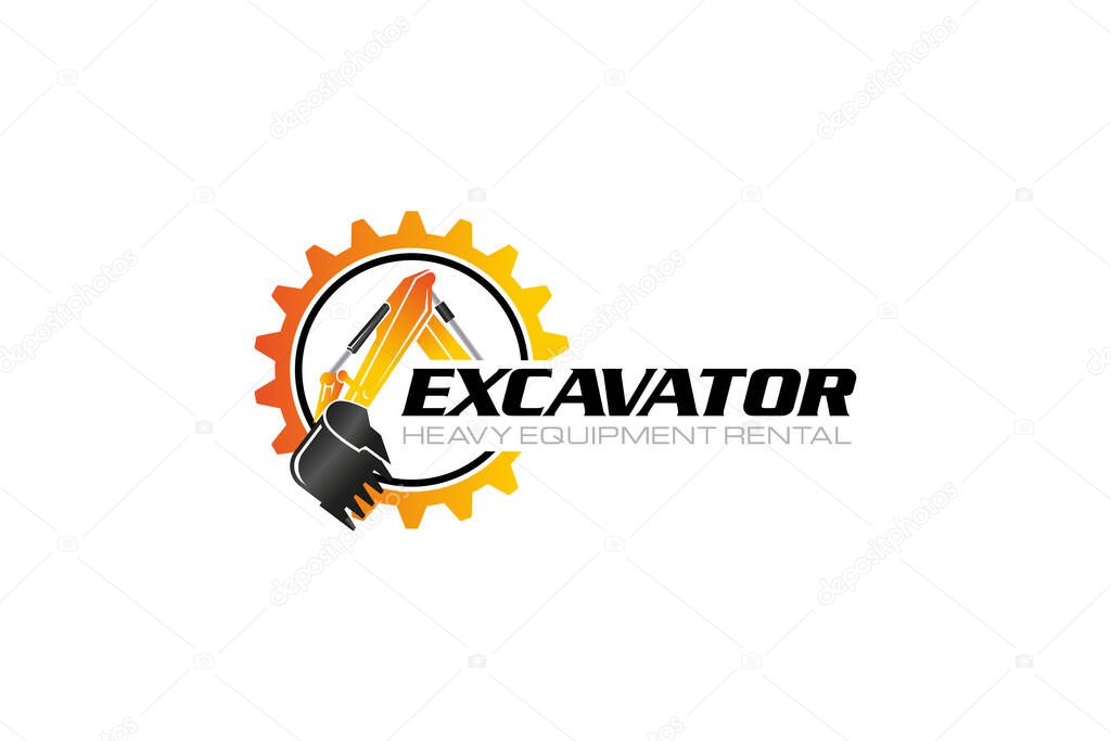 Illustration vector graphic of heavy equipment, excavator construction, logo design template