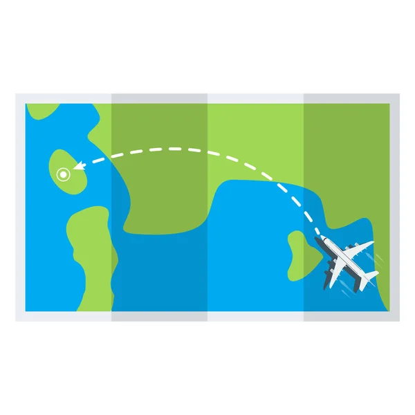 Mapa Plegado Papel Avión Con Pista Vuelo Ilustración Vectorial — Vector de stock