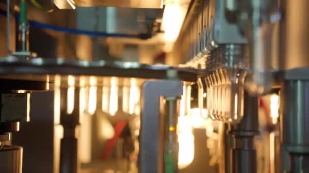 コンベア上のプラスチック水ボトルの生の形状 水工場でのボトルの原料 高品質4K映像 — ストック動画