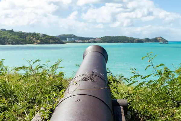 Canhão Antigo Apontou Para Porto Fort James Ilha Antígua Caribe Fotografia De Stock