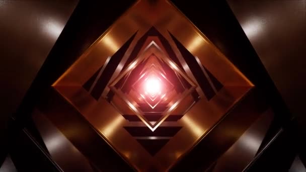 Altın Gümüş Metal Geometrik Tünel Arka Plan Döngüsünde Kırmızı Işık — Stok video