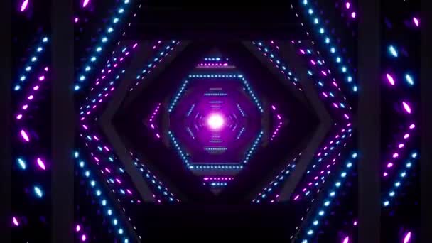 Glanzende Neon Ledverlichting Geometrische Tunnel — Stockvideo