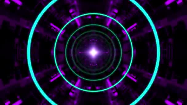 Cyber Digital Neon Light Circle Fundo Túnel Loop — Vídeo de Stock