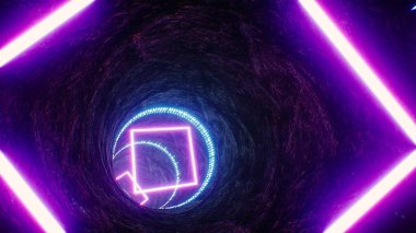 Parlayan Neon Işık Mağara Tüneli 'ne düşüş 3B