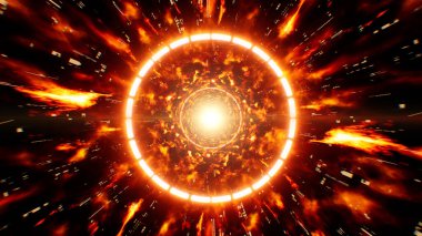 Bilim Kurgu Tünelinde Patlayıcı Ateş Enerjisi ve Çember Işığı