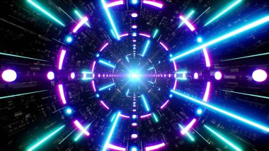 Bilim kurgu fütüristik Parlayan Lazer Işını Neon Tüneli