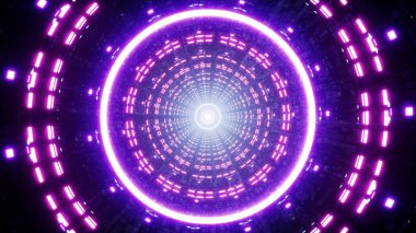 Bir bilim kurgu tünelinde çoklu neon pembe ışıklar parıldıyor, canlı ve fütüristik bir 3D atmosfer yaratıyor..
