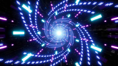 spiral neon mavi ışık parlayan bir tünelde parlıyor..