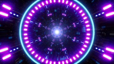 Titreşimli neon halkası gelecekteki bir tünelin derinliklerini aydınlatır..
