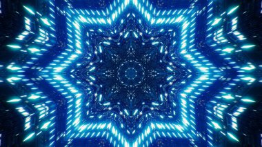 Parlayan mavi çokgen yıldız şekilli ışık titreşimleri parlak bir bilim kurgu konsept yapısı içinde, 