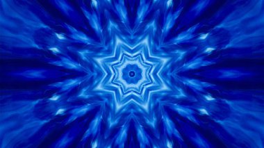 Mavi ateş enerjisinden oluşan bir kaleydoskop deseni dışarıya doğru ışıl ışıl bir simetride patlar.