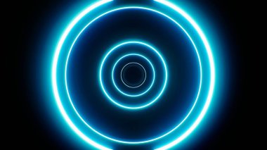 Değişen kalınlıktaki cyan dairesel ışıkların katmanlı bileşimi yumuşak bir ışık oluşturur.