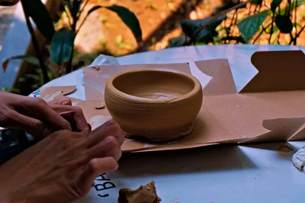 Activity Making Handicrafts Clay Often Called Pottery Class Some Results — Stock Photo, Image