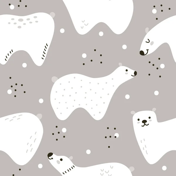 Graues Muster Mit Weißen Minimalistischen Bären Skandinavischen Stil Nahtloses Vektormuster — Stockvektor