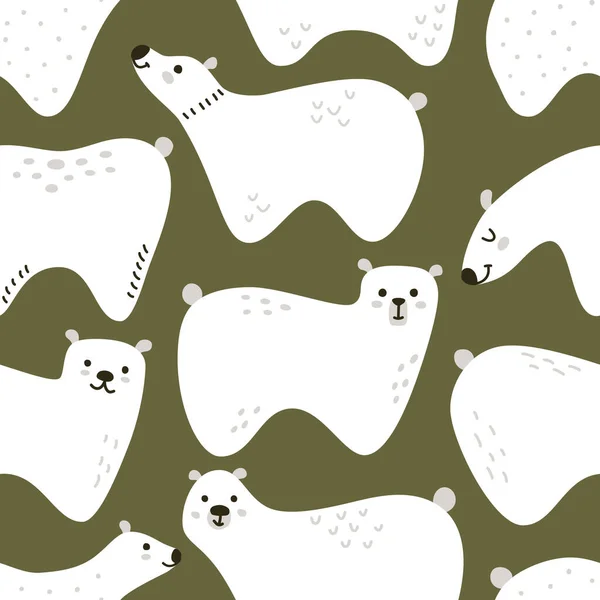 Зелений Візерунок Білими Мінімалістичними Ведмедями Скандинавському Стилі Безшовний Вектор Зимовими — стоковий вектор