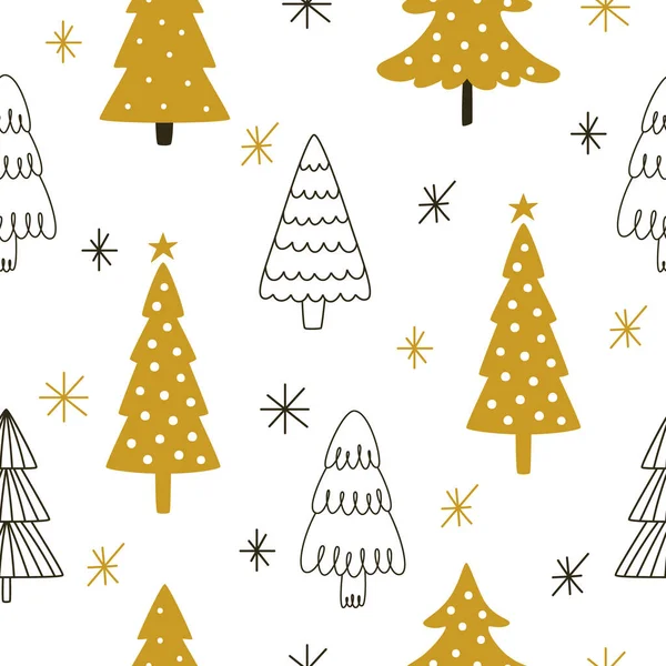 Los Árboles Navidad Contorno Dorado Negro Están Decorados Sobre Fondo — Archivo Imágenes Vectoriales