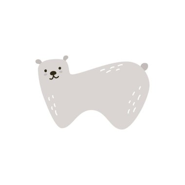 Cute cartoon gray bear characters in Scandinavian style. Vector hand drawn animal for childish prints.