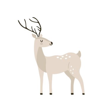 Cute cartoon beige deer in Scandinavian style. Vector hand-drawn animals for children.
