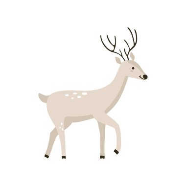Cute cartoon beige deer in Scandinavian style. Vector hand-drawn animals for children.