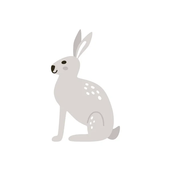 かわいい漫画は北欧スタイルの灰色のウサギを隔離した 赤い背景の保育園のためのベクトル手描きの動物 — ストックベクタ