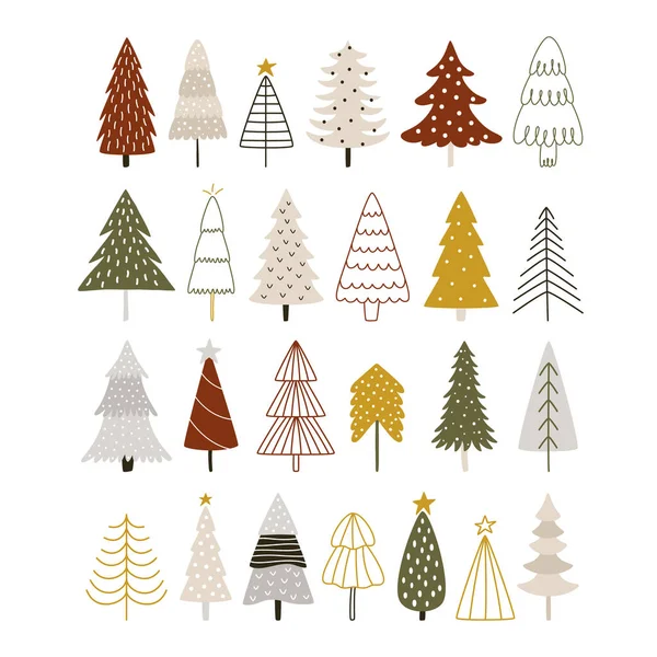 Vectorset Scandinavische Kerstbomen Veelkleurige Kerstbomen Geïsoleerd Collectie — Stockvector