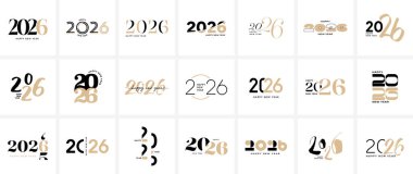 2026 altın numara logo seti, siyah ve altın koleksiyonu 2026 yeni yıl vektör simgeleri kart, poster, afiş, el ilanı, davetiye