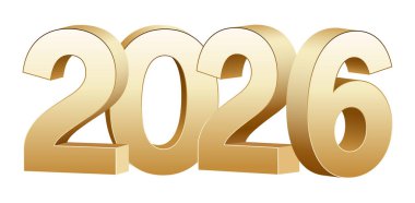 İzole edilmiş arka planda 2026 altın 3D numara, Yeni Yıl 2026 üç boyutlu altın vektör logosu