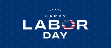 Yıldız desenli metin logosu, Amerikan bayrağı, ABD İşçi Bayramı tipografi kartı pankartı.