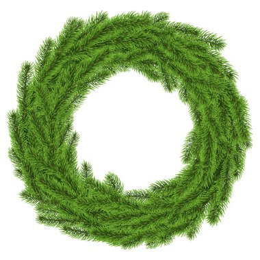 İzole edilmiş arka planda Noel çelengi çizimi, dekorasyonsuz köknar ağacı dalı bölümü, tatil çerçevesi