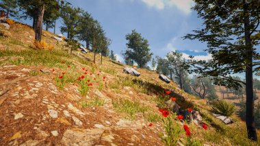 3 boyutlu görüntüleme. Kapsamlı bir doğal ortam. Sürdürülebilir kalkınma hedeflerini ve ekosistem korumasını gösteren manzara.