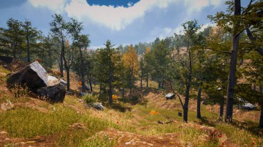 3 boyutlu görüntüleme. Kapsamlı bir doğal ortam. Sürdürülebilir kalkınma hedeflerini ve ekosistem korumasını gösteren manzara.