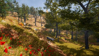 3 boyutlu görüntüleme. Kapsamlı bir doğal ortam. Sürdürülebilir kalkınma hedeflerini ve ekosistem korumasını gösteren manzara.