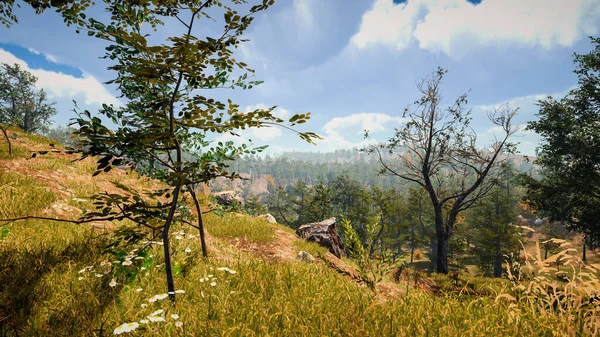 Rendering Eine Immersive Natürliche Umgebung Landschaft Zur Veranschaulichung Nachhaltiger Entwicklungsziele — Stockfoto