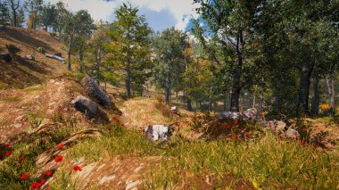 3 boyutlu görüntüleme. Kapsamlı bir doğal ortam. Sürdürülebilir kalkınma hedeflerini ve ekosistem korumasını gösteren manzara.