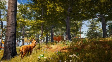 3 boyutlu görüntüleme. Kapsamlı bir doğal ortam. Sürdürülebilir kalkınma hedeflerini ve ekosistem korumasını gösteren manzara.